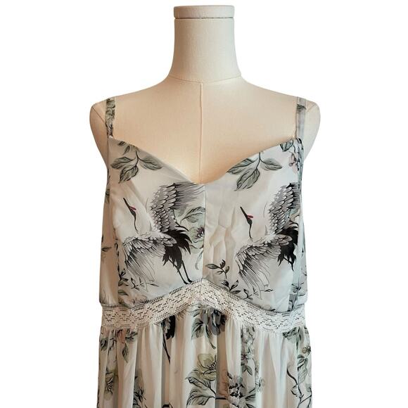 Torrid Floral Chiffon Lace Maxi Dress Size 2 Swan Song Smocked Tiered Babydoll - Picture 4 of 11